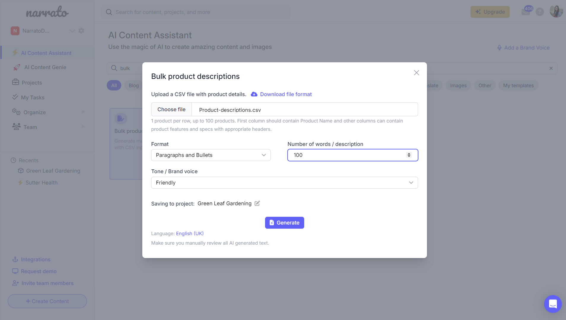 AI BULK PRODUCT DESCRIPTION GENERATOR