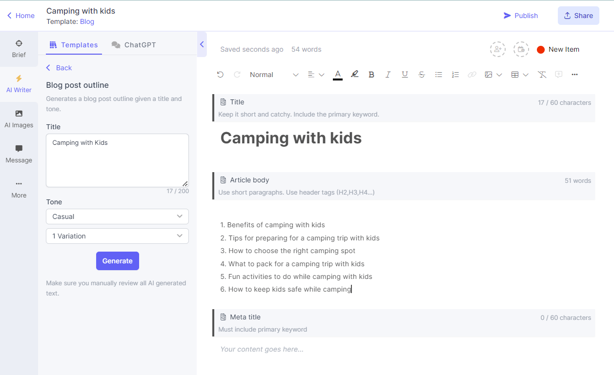 AI writing assistant on Narrato