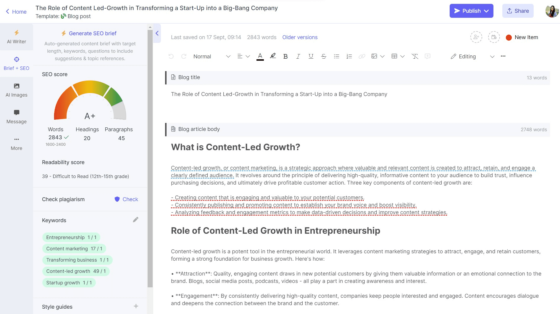 SEO content brief on Narrato