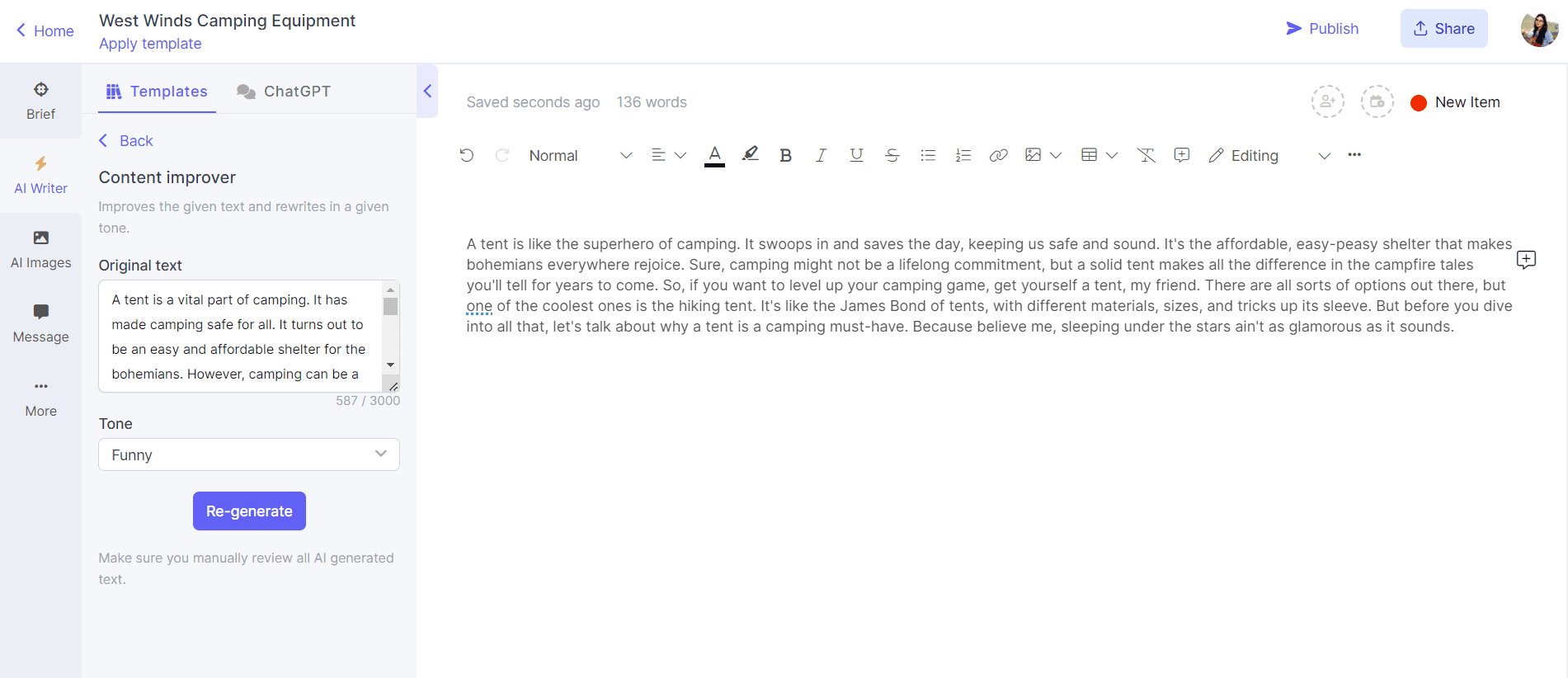 AI for eCommerce - AI content improver on Narrato