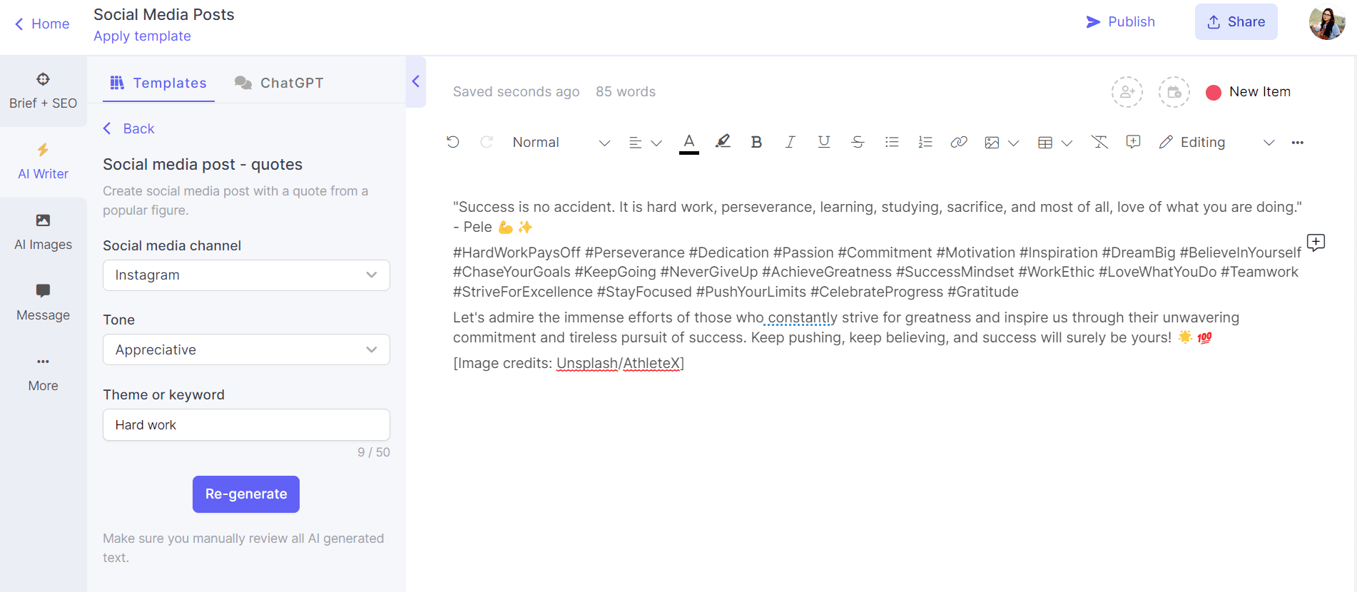 AI social media post generator on Narrato