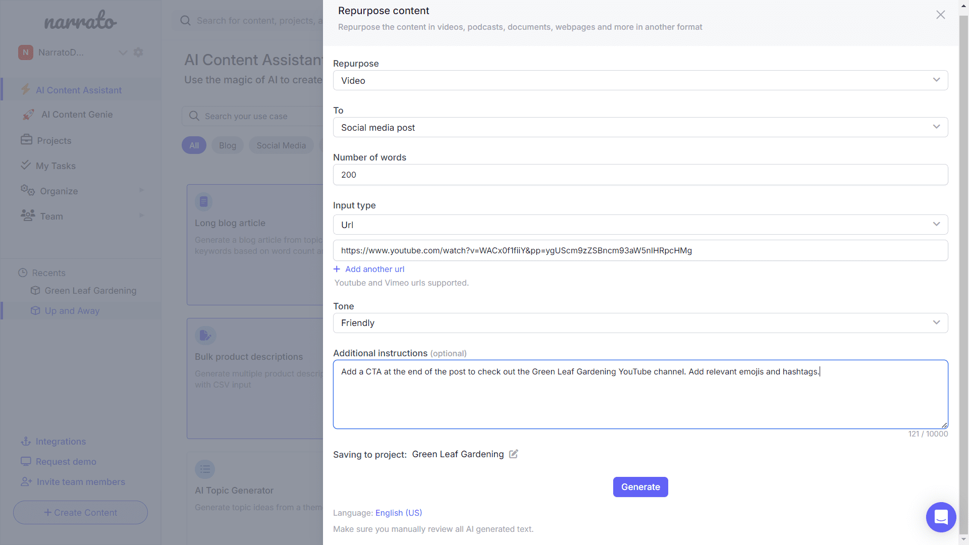 Providing relevant information to the AI repurposing tool
