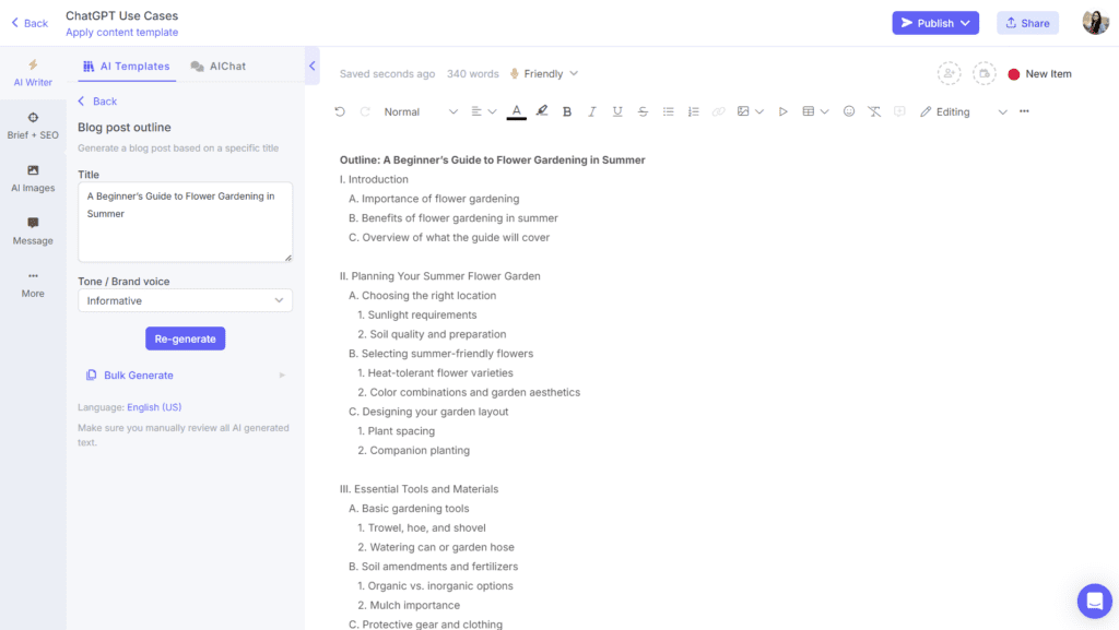 Narrato's AI blog outline generator