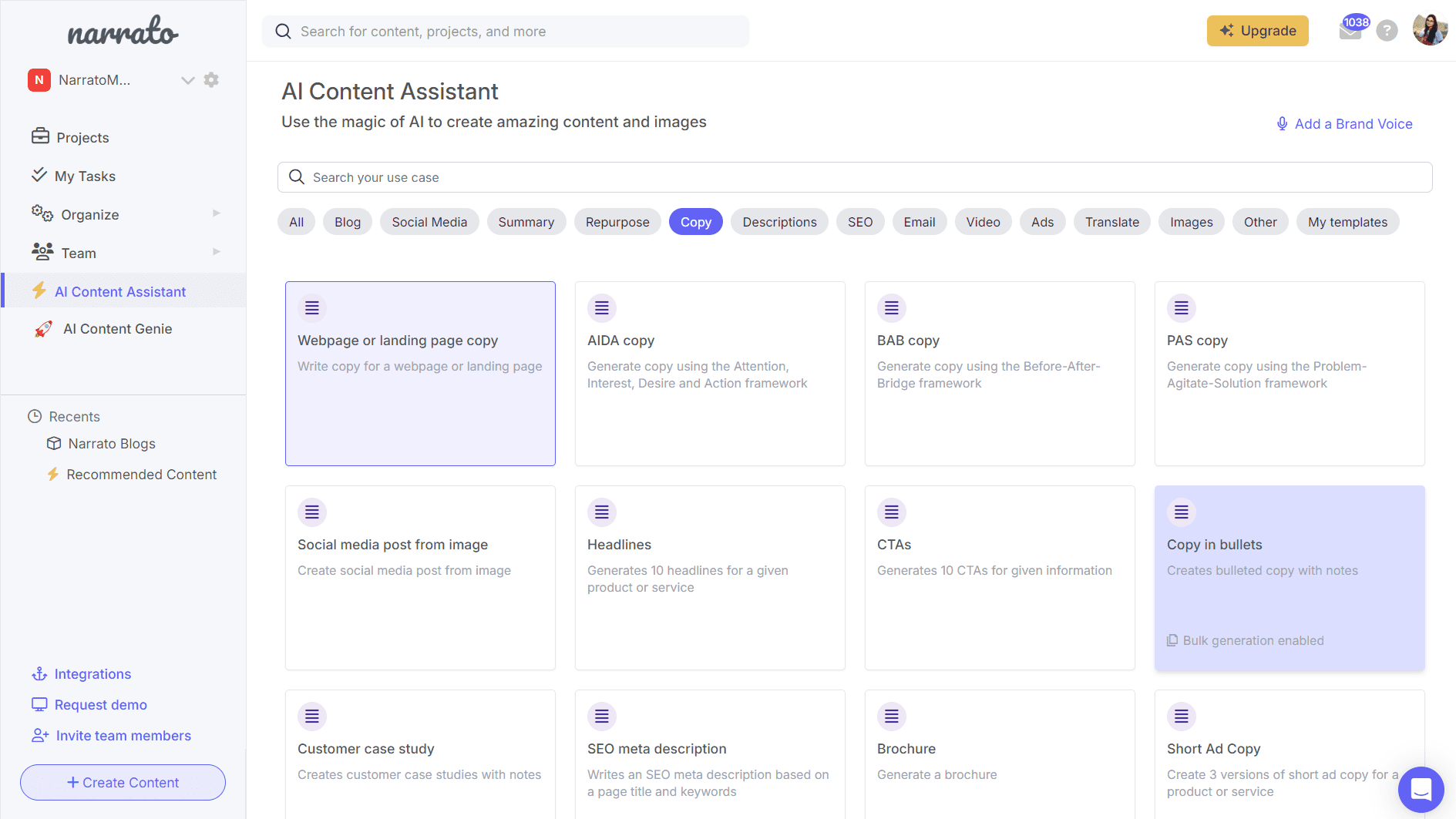  Narrato's AI copywriter