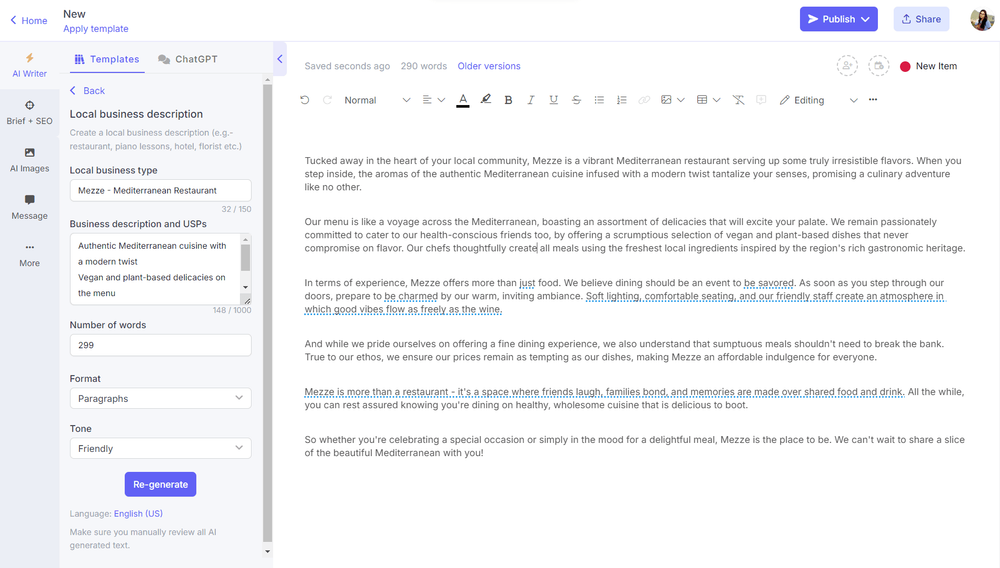 AI for generating descriptions - local business descriptions