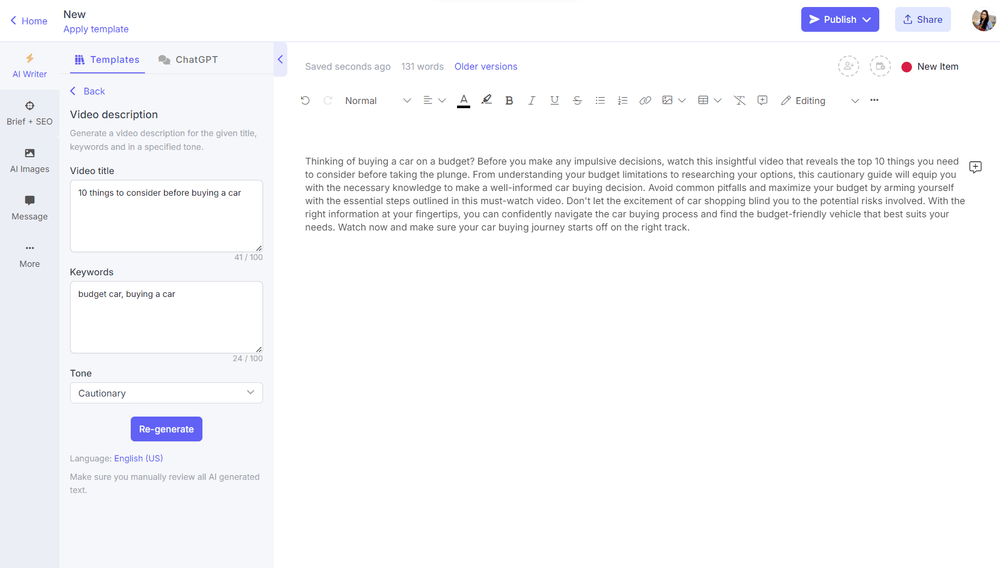 AI for generating descriptions - video descriptions
