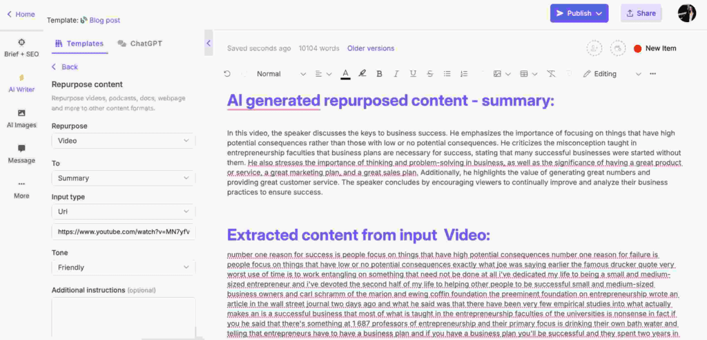 Narrato AI for summary generation