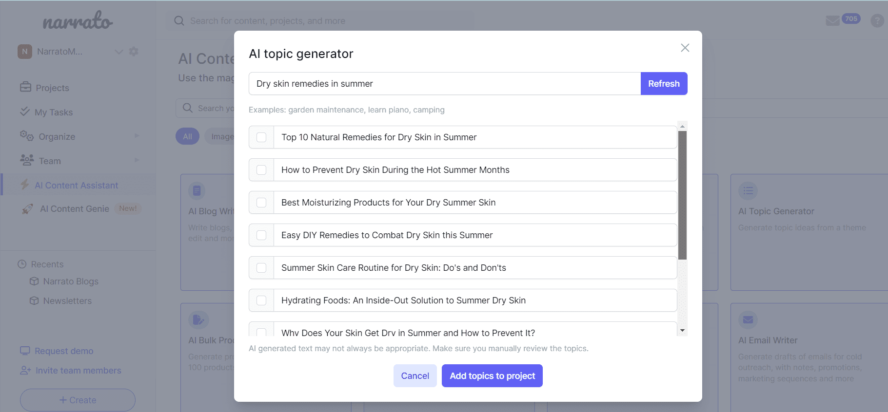 AI SEO tools for topic ideas - Narrato