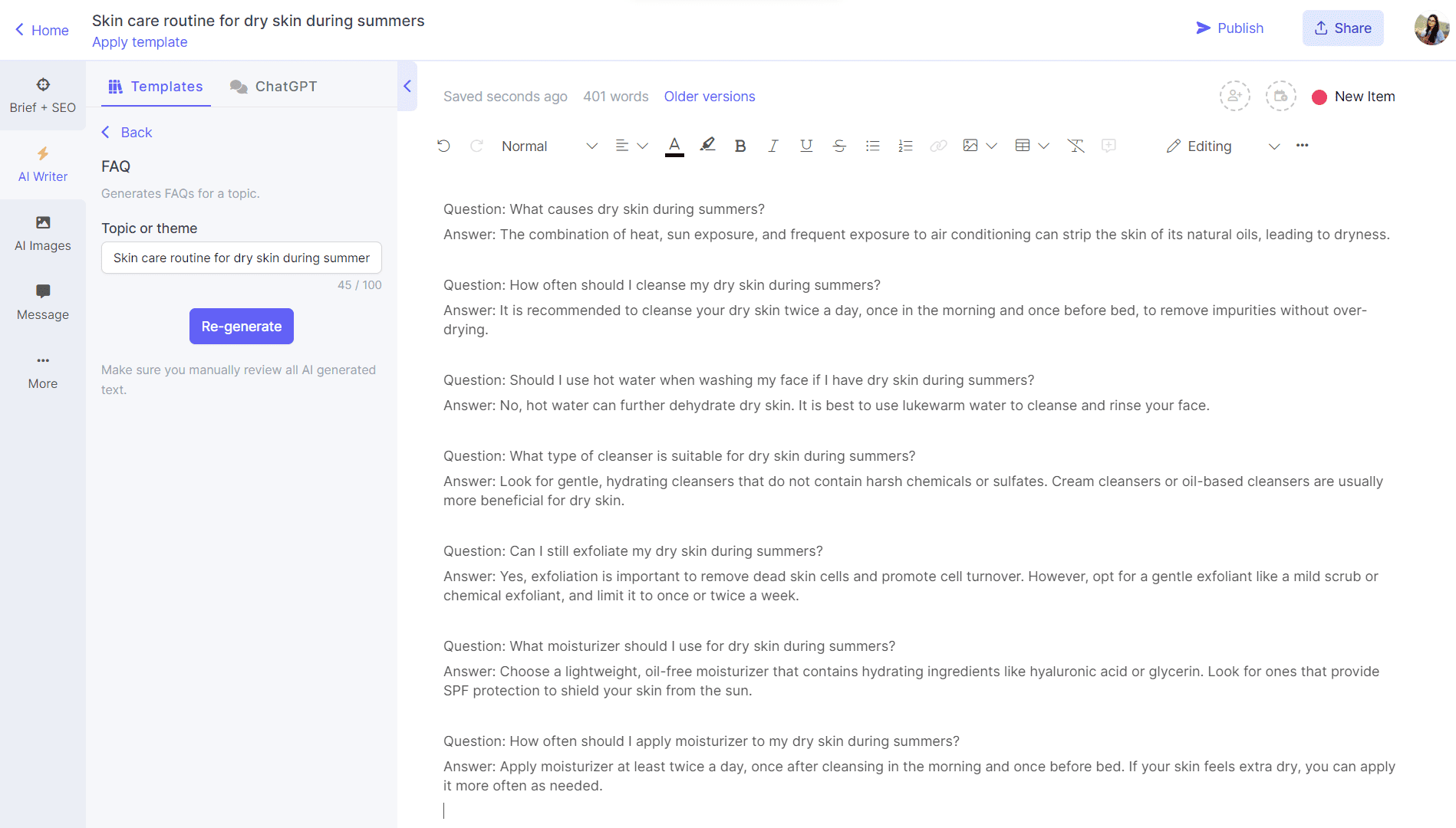 AI SEO tools for questions and FAQs - Narrato