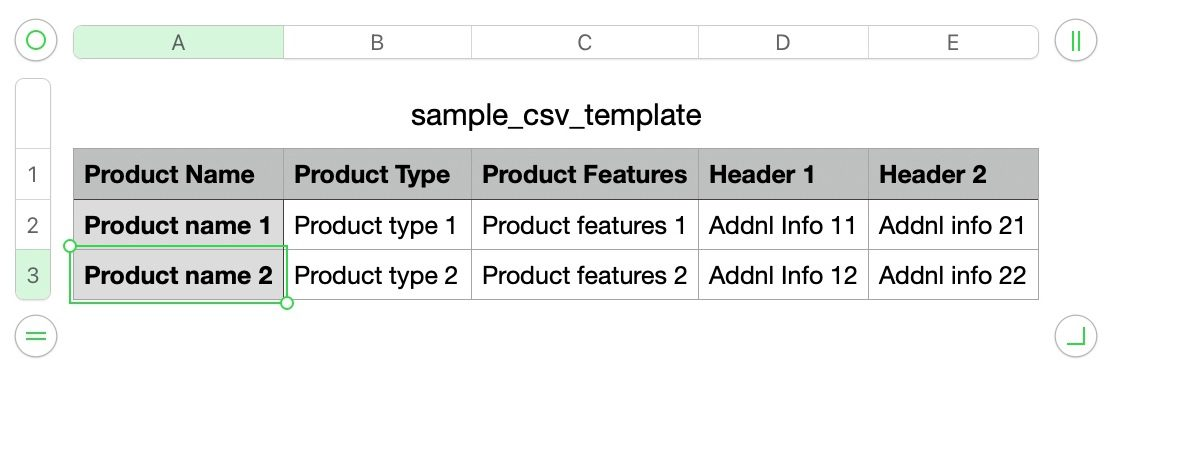 CSV file template