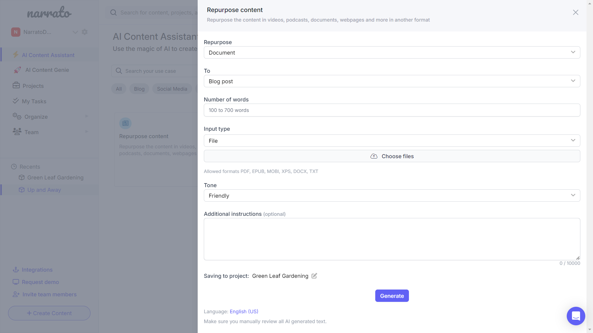 AI content repurposing template on Narrato
