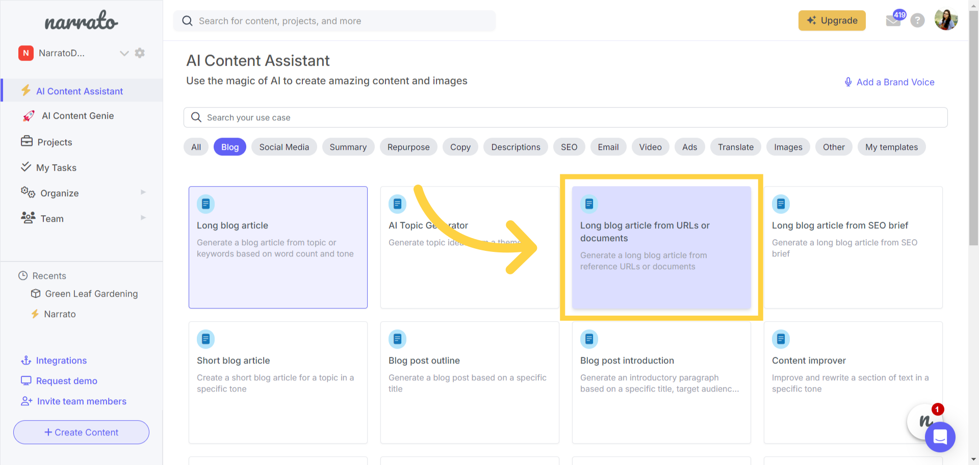 Opening the Long blog article from URLs and documents template
