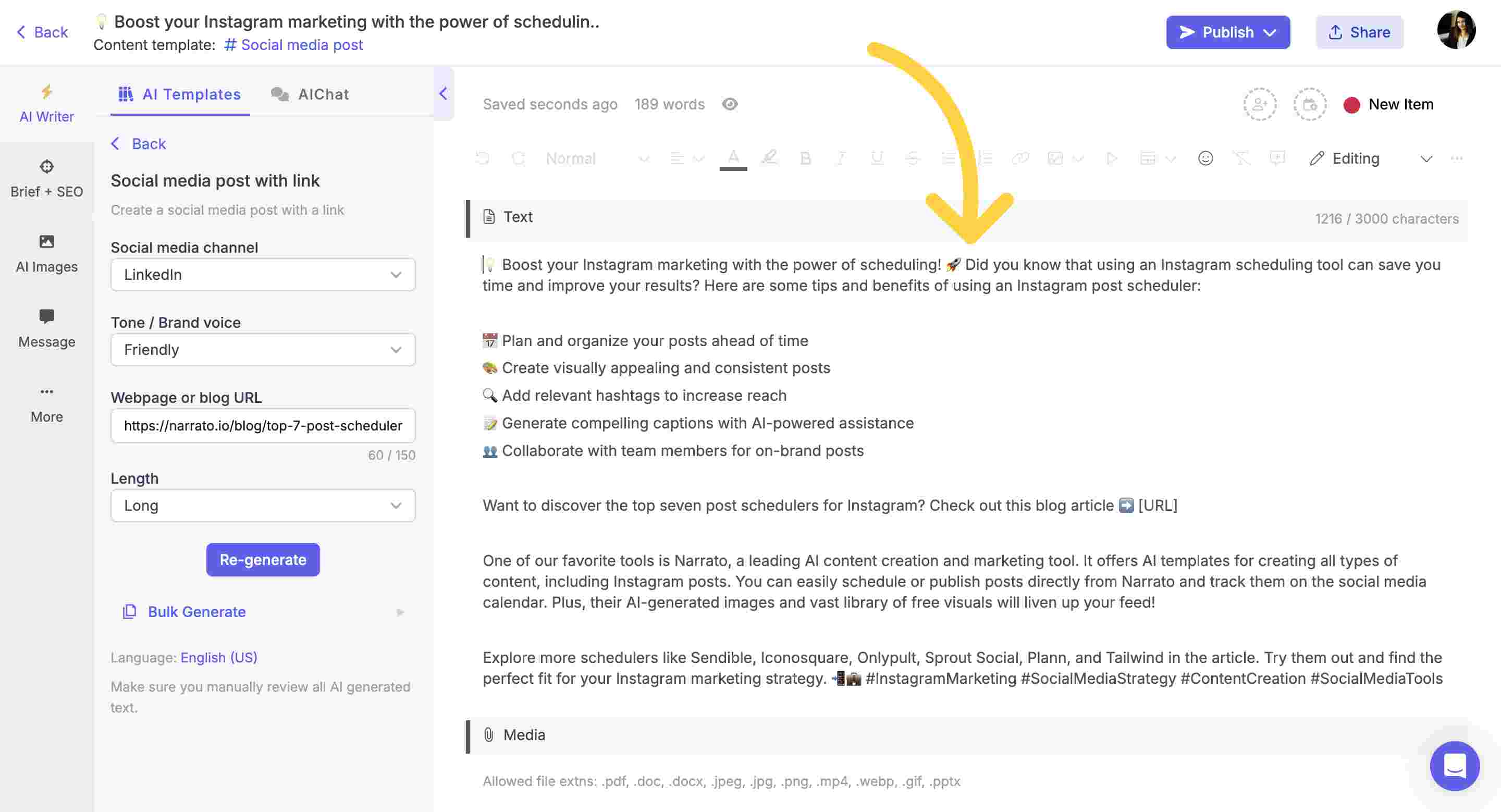 AI-generated social post from a webpage link