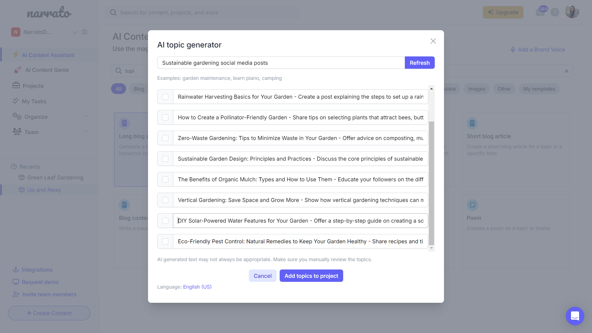 Automate social media posts planning with AI on Narrato