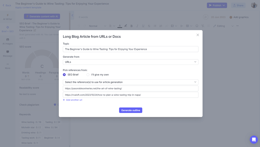 AI article generator from SEO brief - Narrato