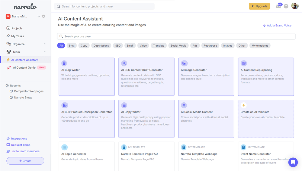 AI content assistant on Narrato
