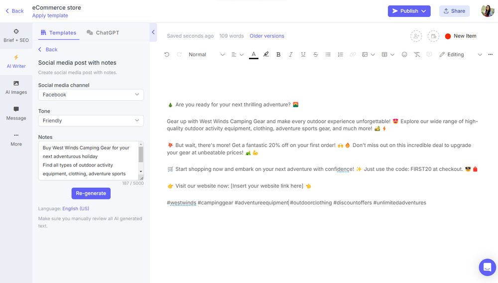 AI social media post generator on Narrato