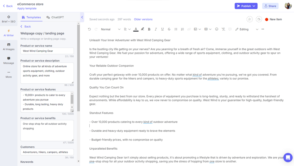 AI copywriter on Narrato