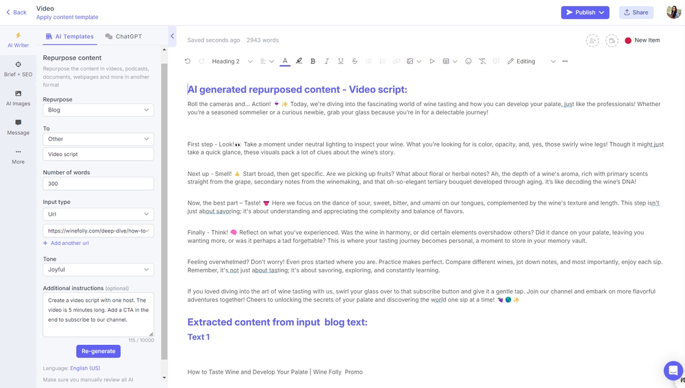 AI content repurposing tool on Narrato