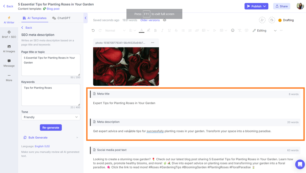 AI bulk SEO meta descriptions generator