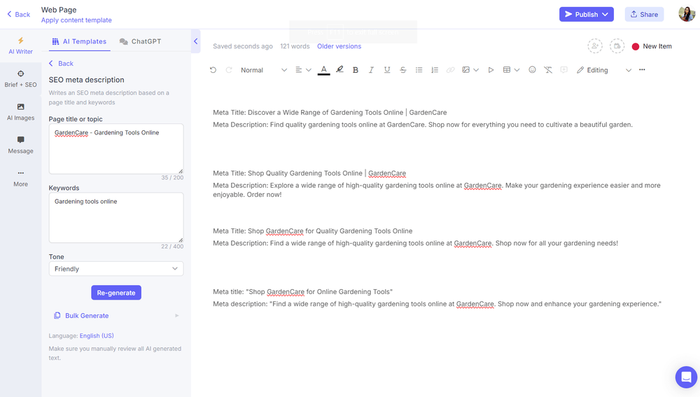 AI SEO meta description and meta title generator Narrato