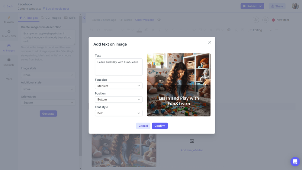 Images with custom captions on Narrato