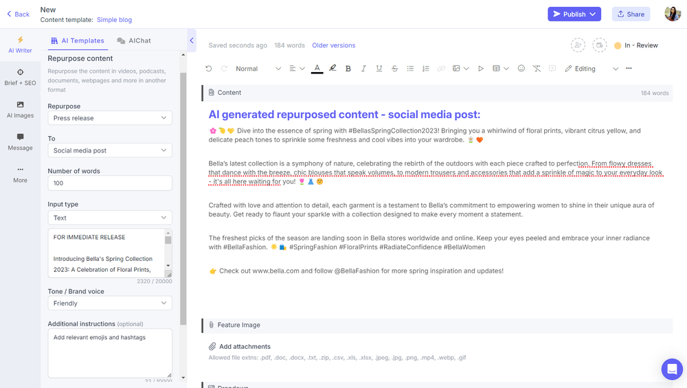 AI content repurposing tool on Narrato