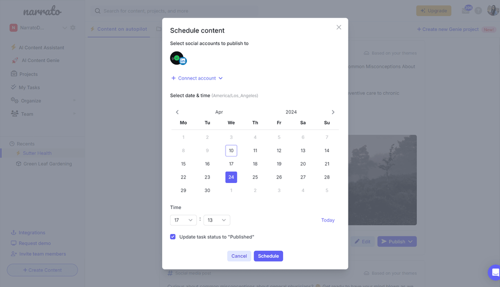 Social media publishing automation on Narrato