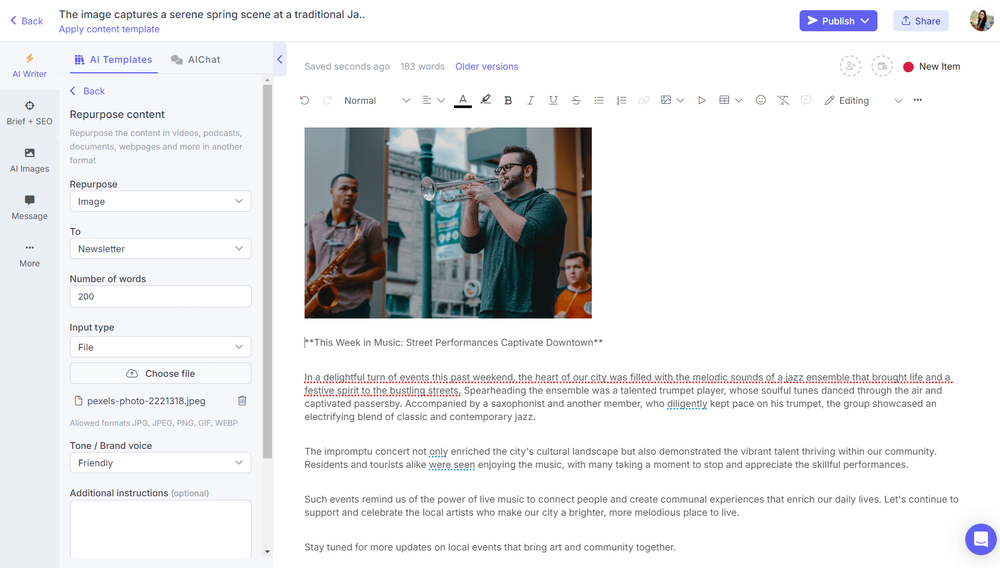 AI image to text generator on Narrato