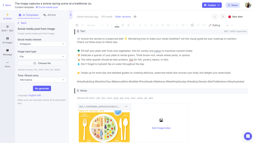 AI image to text generator on Narrato