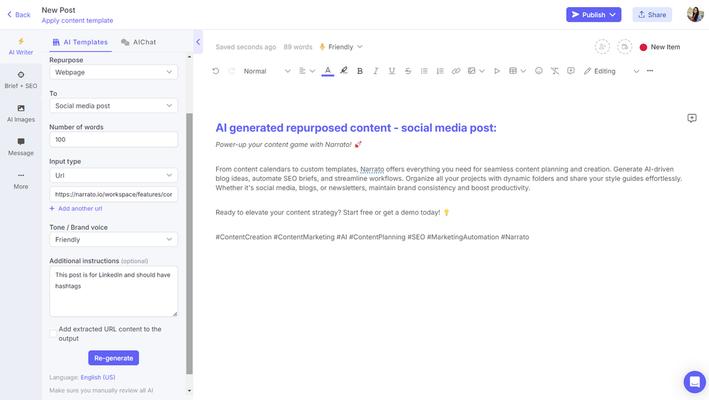 AI content repurposing of webpages