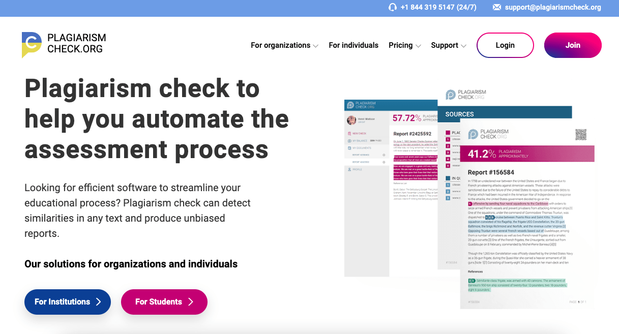 best plagiarism checker tool: PlagiarismCheck.org