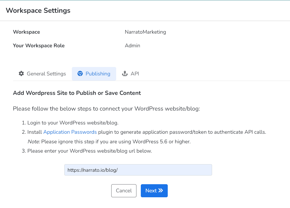 Content publishing automation on Narrato - WordPress integration