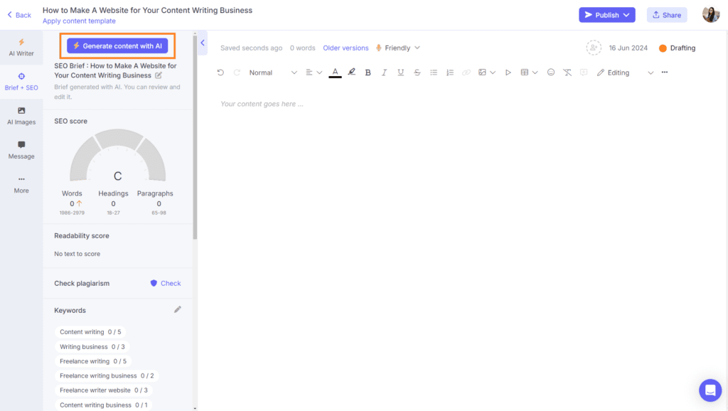 AI blog writer from SEO brief
