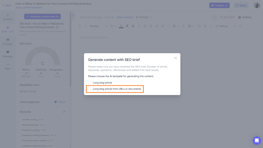 AI blog writer from URLs