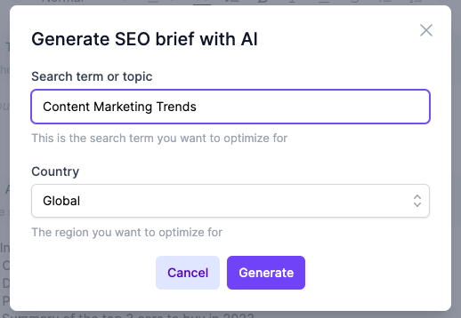 Narrato SEO brief generator