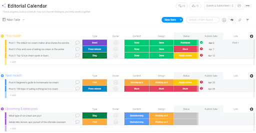 content calendar tools: Monday