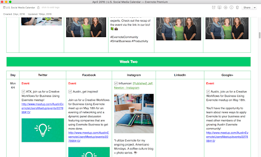 content calendar tool : Evernote