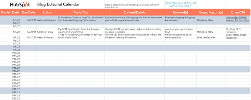content calendar tools: HubSpot